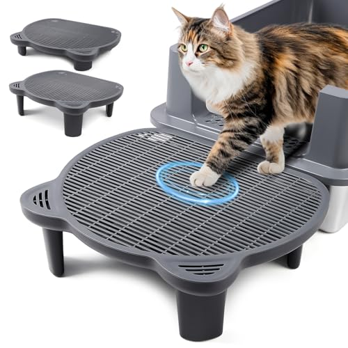 Bartuke Verstellbare Katzen Rampe für Katzentoilette, Erhöhte Katzentoilette Stufe, Doppelte Katzenstreufalle mit Filter Funktion, Katzenstufen, Geeignet für Kleine und Ältere Katzen (Dunkelgrau) von Bartuke