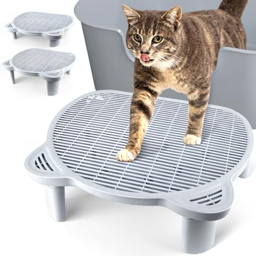 Bartuke Verstellbare Katzen Rampe für Katzentoilette, Erhöhte Katzentoilette Stufe, Doppelte Katzenstreufalle mit Filter Funktion, Katzenstufen, Geeignet für Kleine und Ältere Katzen (Grau) von Bartuke
