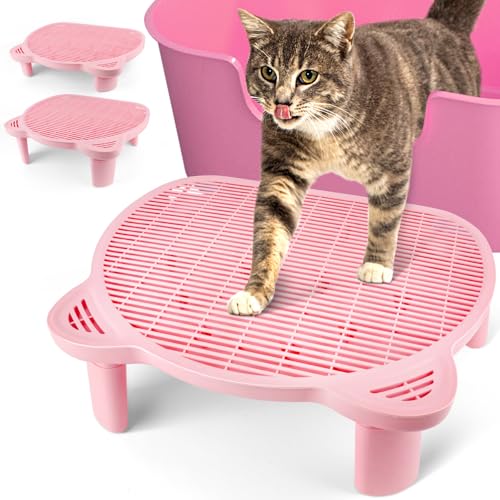 Bartuke Verstellbare Katzen Rampe für Katzentoilette, Erhöhte Katzentoilette Stufe, Doppelte Katzenstreufalle mit Filter Funktion, Katzenstufen, Geeignet für Kleine und Ältere Katzen (Rosa) von Bartuke