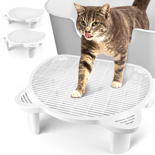Bartuke Verstellbare Katzen Rampe für Katzentoilette, Erhöhte Katzentoilette Stufe, Doppelte Katzenstreufalle mit Filter Funktion, Katzenstufen, Geeignet für Kleine und Ältere Katzen (Weiß) von Bartuke