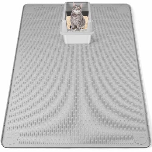Bartuke XXL Katzenstreu-Matte, extra große 127 x 89cm Silikonmatte Katzenstreu-Fangmatte für Streukontrolle, weich für Katzenpfoten, leicht zu reinigen (grau) von Bartuke