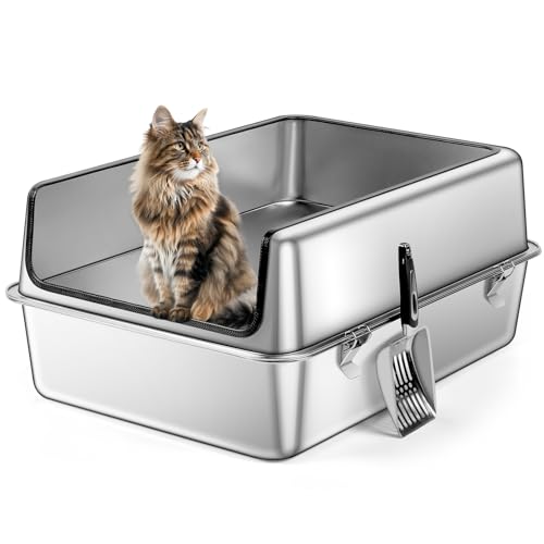 Bartuke XXXL Katzenklo Edelstahl, 28’’Lx 19.7’’Wx 12’’H Extra große halb geschlossene herausnehmbare Metall Katzentoilette mit Hohe Seitenwände, auslaufsicher, Nicht klebend, einfache Reinigung von Bartuke