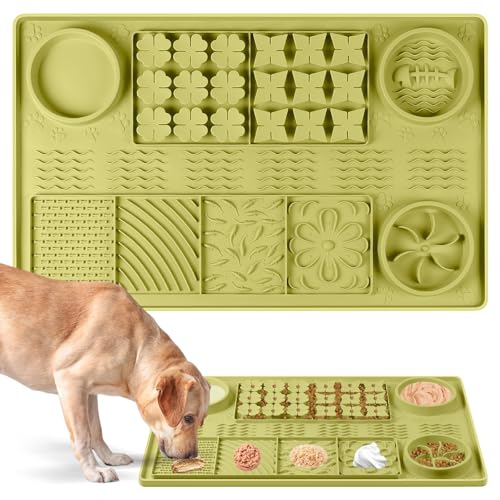 Bartuke große Silikon Schnüffelmatte, 32'' x 20'' Hund lecken Matte mit Saugnäpfen, Slow Feeder für kleine/mittlere/große/mehrere Hunde, langsam fressen, Langeweile Reducer (grün) von Bartuke