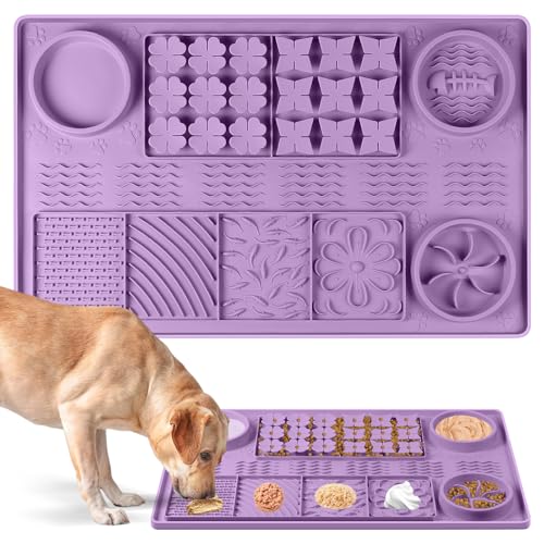 Bartuke große Silikon Schnüffelmatte, 32''x 20'' Hund lecken Matte mit Saugnäpfen, Slow Feeder für kleine/mittlere/große/mehrere Hunde, langsames Fressen, Langeweile Reducer (lila) von Bartuke