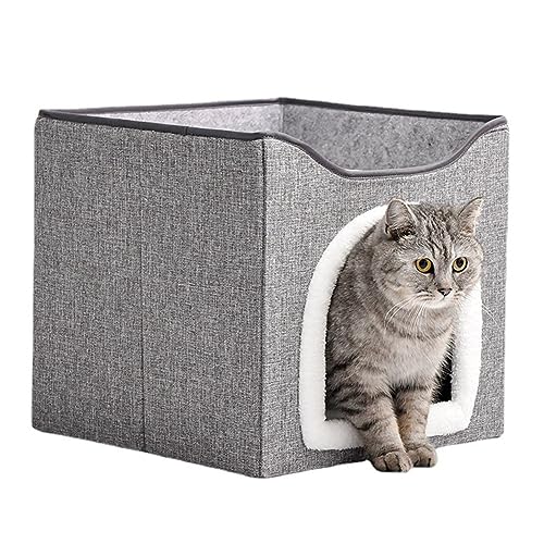 Bassulouda Doppelschichtiges Haustierbett für Katzen im Innenbereich, Überdachte Haustierhöhlenbetten und Möbel mit Kratzunterlage und Versteckter Hütte von Bassulouda