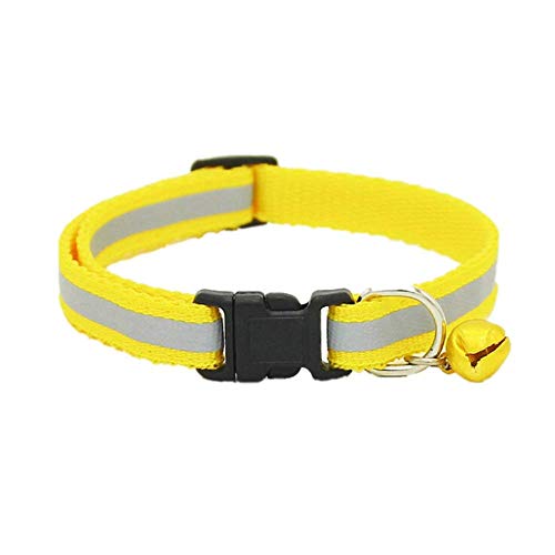 Bassulouda Halsband reflektierend, verstellbar, für Haustiere, Sicherheitsschnalle, mit Glöckchen, für Hunde und Katzen (gelb) von Bassulouda