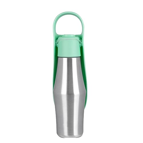 Bassulouda Tragbare Hundewasserflasche, Edelstahl-Hundereisewasserflasche mit Trinkspender, Auslaufsicher, Grün, 27 Unzen von Bassulouda