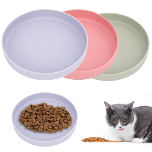Acboor 3 Stück Katzennapf, Futternapf Katze, 18cm Silikonnapf Breit, Tricolor, für Trocken- und Nassfutter (Pink, Purple, Green) von Bater