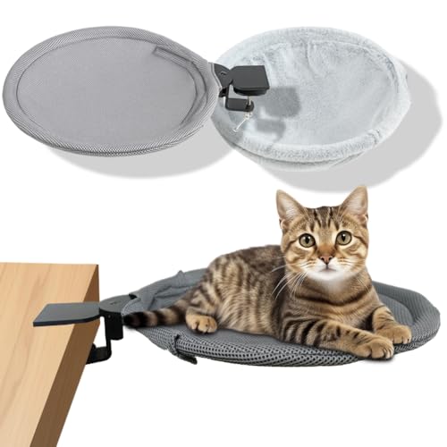 Katzen-Schreibtisch-Bett – Schreibtischhalterung für Katzen-Hängematte, 1 x weicher und bequemer Pelzbezug und 1 x Kühlnetzbezug, Katzen-Sitznest zur Befestigung am Schreibtisch durch verbesserte Katzen-Schreibtisch-Bett – Schreibtischhalterung für Katzen-Hängematte, 1 x weicher und bequemer Pelzbezug und 1 x Kühlnetzbezug, Katzen-Sitznest zur Befestigung am Schreibtisch durch verbesserte von Bathtoo