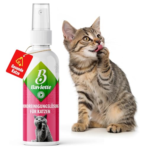 Baviette Katzenpflege-Set: Augen- und Ohrenpflege, Wundreinigung, Zahnreiniger & Geruchsneutralisierer gegen Katzenurin Spray (Wundreiniger) von Baviette