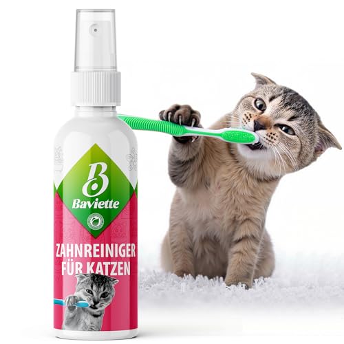 Baviette Katzenpflege-Set: Zahnspray 100ml – Bürstenfreie Zahnpflege für Katzen, weiche Beläge lösen & Atem erfrischen, geruchs- und geschmacksneutral, ohne Alkohol & Duftstoffe, EU-Qualität von Baviette