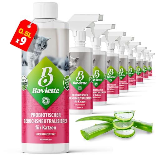 Baviette Porentiefer Geruchsneutralisierer gegen Katzenurin, Ammoniak, Katzentoiletten, wie Markierverhalten, Geruchskiller gegen Uringerüche und Erbrochenes, Möbel, Auto (Konzentrat 0,5Liter) von Baviette