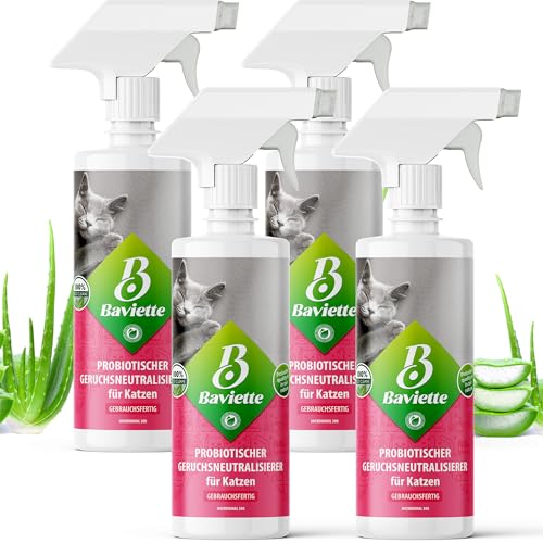 Baviette Porentiefer Geruchsneutralisierer gegen Katzenurin, Ammoniak, Katzentoiletten, wie Markierverhalten, Geruchskiller gegen Uringerüche und Erbrochenes, Möbel, Teppiche, Auto (Spray 4x500ml) von Baviette