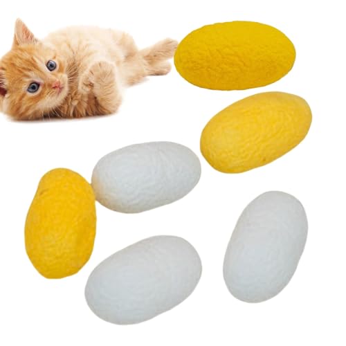 Bavokon Katzenspielzeugbälle, Wurmkokon-Katzenspielzeug | Interaktives Katzenspielzeug für Hauskatzen und Kätzchen - 6X Kokon-Spielzeug aus natürlicher Seide, das Langeweile bei Katzen lindert, für Bavokon Katzenspielzeugbälle, Wurmkokon-Katzenspielzeug | Interaktives Katzenspielzeug für Hauskatzen und Kätzchen - 6X Kokon-Spielzeug aus natürlicher Seide, das Langeweile bei Katzen lindert, für von Bavokon
