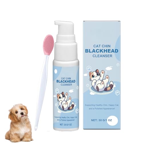 Bavooty Katzenakne Creme,Katze Akne Kinn Pflegeset,Entfernt Sanft Katzenkinn Mitesser,Ausgestattet mit Katzenakne Reinigungsbürste,Pflegt Katzenkinn Weichheit und Frische,30ml von Bavooty