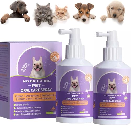 Pet Clean Teeth Spray,Teeth Cleaning Spray for Dogs & Cats,Pet Oral Spray Clean Teeth,No Brushing Pet Oral Care Spray,Pet Clean Oral Care Spray,Pet Breath Freshener Spray Care Cleaner ( 2 Stück ) von Bavooty