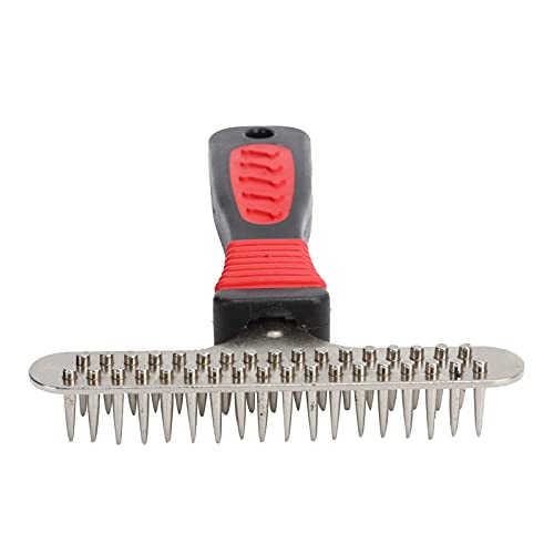 Baxnore Haustierpelz Pflege Rake Edelstahlreinigung Pinsel Kamm Demating -Werkzeug für Hunde Kaninchen professionelle Pflege aus Edelstahl Kammzähne Plastikgriff 135g (Großer Doppelreihenkamm) von Baxnore