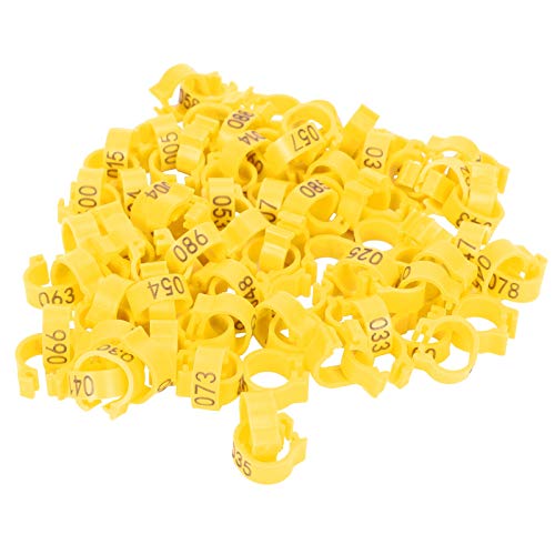 Baxnore Vogelfußring -Taube Identifizierung Wiederverwendbare Plastikklammern für Homing -Tauben und Erwachsene Vögel langlebiger leicht zu installierter Größe 12 x 7 mm 100pcs (Gelb) von Baxnore