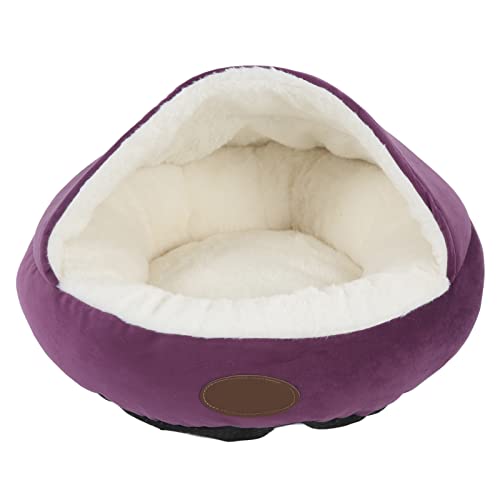 Schalenförmige halb geschlossene Haustierbett, 32 × 35 × 18 cm Orthopädische Stütze Katzenhundbett, Plüsch PP Baumwolle für Winterwärme Angst Erleichterung gefüllt (Blaues Hardtop) (Lila hartes von Baxnore