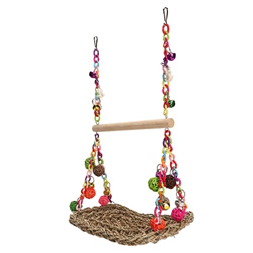 Vogel -Seegras -Schwungspielzeug, Doppelschicht Vogelhängematte mit Holzbarsch, Rattankugeln Ketten für Cockatiels Conures, 20 x 30 x 48 cm von Baxnore