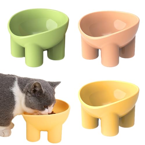 Katzennäpfe, Rutschfester Mehrzweck-Katzenfutternapf, Haustier-Wassernapf, Katzen-Futternapf, erhöhter Katzen-Futternapf mit Kippständer, 3 Stück (Grün, Rosa, Gelb) von Baycat