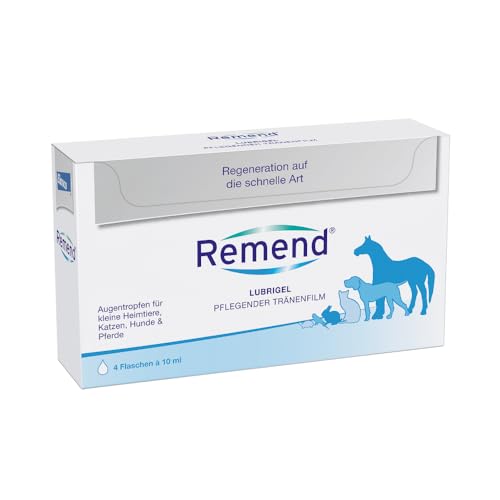 REMEND Lubrigel – Augentropfen gegen trockene Augen – feuchtigkeitsspendende Augenpflege für Hunde, Katzen, Pferde & kleine Heimtiere – Augengel für einen langanhaltenden Gleitfilm – 4 x 10 ml von REMEND