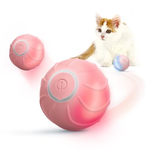 Baytion® Katzenspielzeug, Bouncing Ball für Katzen, interaktiv, ideales Spielzeug für Katzen und Welpen, Unterhaltung & Stimulation der Bewegung, 2 Modi, mit LED-Lichtern, wiederaufladbar Typ C, Rosa von Baytion