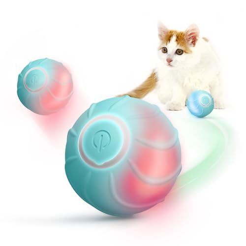 Baytion® Katzenspielzeug, Bouncing Ball für Katzen, interaktiv, ideales Spielzeug für Katzen und Welpen, Unterhaltung & Stimulation der Bewegung, 2 Modi, mit LED-Lichtern, wiederaufladbar Typ C, Blau von Baytion