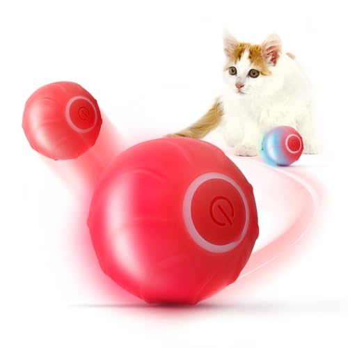 Baytion® Katzenspielzeug, Bouncing Ball für Katzen, interaktiv, ideales Spielzeug für Katzen und Welpen, Unterhaltung & Stimulation der Bewegung, 2 Modi, mit LED-Lichtern, wiederaufladbar Typ C, Rot von Baytion