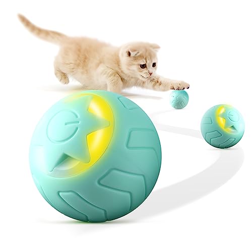 Baytion Interaktiver Katzenspielzeug Ball Haustier Spielzeug Ball mit LED Licht Auto Rotating Intelligent für Katze Innenbereich, USB wiederaufladbar (blau) von Baytion