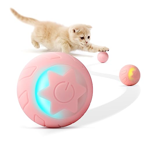 Baytion Katzenspielzeug, interaktiv, intelligenter Ball, selbstdrehend, Rückprallend, für Kätzchen, Innen, wiederaufladbar über USB (Sternrosa) von Baytion
