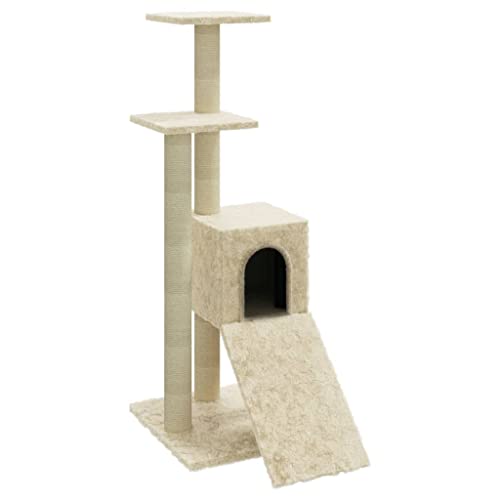 Baziroo Kratzbaum mit Sisal-KratzSäulen 35x54x92 cm Creme Sachen für Katzen Kratzmöbel Cat Scratching Post Katze Scratcher Katzenzubehör Indoor Cat Furniture Katzenmöbel von Baziroo