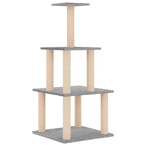 Baziroo Kratzbaum mit Sisal-KratzSäulen 47,5x47,5x111 cm Hellgrau Sachen für Katzen Cat Interactive Toy Kratzmöbel Cat Scratching Post Katze Scratcher Katzenzubehör Indoor Cat Furniture Katzenmöbel von Baziroo