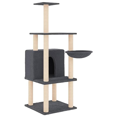 Baziroo Kratzbaum mit Sisal-KratzSäulen 47,5x47,5x132 cm Dunkelgrau Sachen für Katzen Cat Interactive Toy Kratzmöbel Cat Scratching Post Katze Scratcher Katzenzubehör Indoor Cat Furniture Katzenmöbel von Baziroo