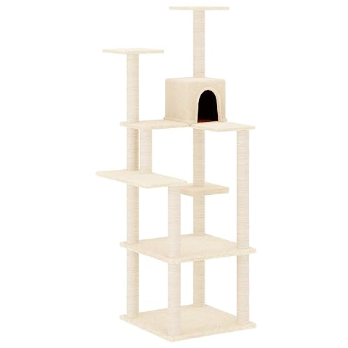 Baziroo Kratzbaum mit Sisal-KratzSäulen 47x47x153 cm Creme Katzenzubehör Indoor Cat Scratching Post Cat Scratcher Sachen für Katzen Cat Toy Cat Furniture Katzenmöbel von Baziroo