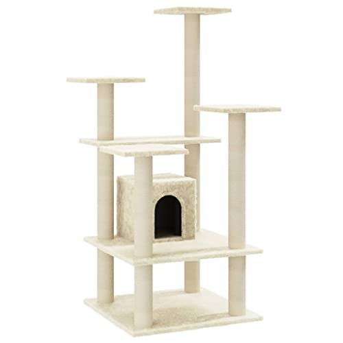 Baziroo Kratzbaum mit Sisal-KratzSäulen 60,5x60x110 cm Creme Sachen für Katzen Kratzmöbel Cat Scratching Post Katze Scratcher Katzenzubehör Indoor Cat Furniture Katzenkratzmöbel von Baziroo