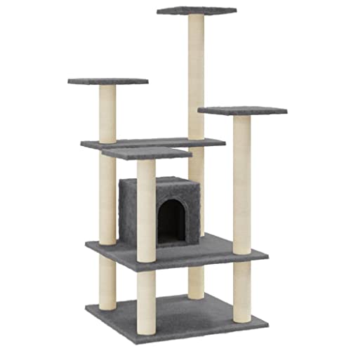 Baziroo Kratzbaum mit Sisal-KratzSäulen 60,5x60x110 cm Dunkelgrau Katzenzubehör Indoor Cat Furniture Kratzmöbel Cat Scratching Post Katze Scratcher Katzenkratzmöbel Sachen für Katzen von Baziroo