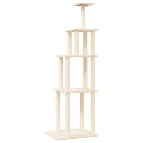 Baziroo Kratzbaum mit Sisal-KratzSäulen 60x47,5x183 cm Creme Cat Scratching Tree Katze Scratcher Katzenzubehör Indoor Cat Furniture Katzenmöbel Cat Interactive Toy Kratzmöbel von Baziroo