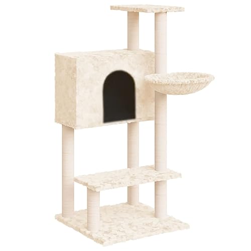 Baziroo Kratzbaum mit Sisal-KratzSäulen 61x61x108,5 cm Creme Katzenzubehör Indoor Cat Furniture Katzenmöbel Sachen für Katzen Cat Toy Cat Scratching Post Katze Scratcher von Baziroo