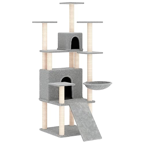 Baziroo Kratzbaum mit Sisal-KratzSäulen 63x80x154 cm Hellgrau Cat Scratching Post Katze Scratcher Katzenzubehör Indoor Cat Furniture Katzenmöbel Sachen für Katzen Kratzmöbel von Baziroo