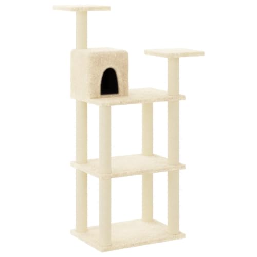 Baziroo Kratzbaum mit Sisal-KratzSäulen 66x41x119 cm Creme Cat Furniture Katzenkratzmöbel Sachen für Katzen Cat Toy Kratzmöbel Cat Scratching Post Katze Scratcher Katzenzubehör Indoor von Baziroo