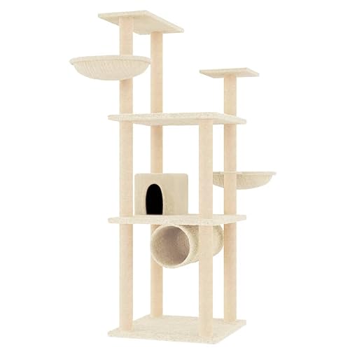 Baziroo Kratzbaum mit Sisal-KratzSäulen 72,5x96,5x141 cm Creme Cat Interactive Toy Kratzmöbel Cat Scratching Tree Katze Scratcher Katzenzubehör Indoor Cat Furniture Katzenmöbel von Baziroo