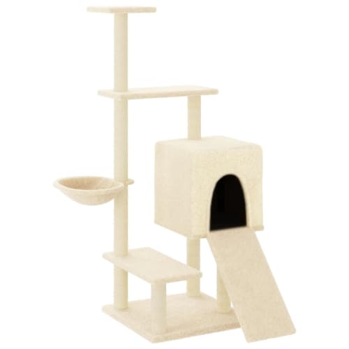 Baziroo Kratzbaum mit Sisal-KratzSäulen 91x85x130,5 cm Creme Katze Scratcher Katzenzubehör Indoor Cat Furniture Katzenmöbel Sachen für Katzen Cat Interactive Toy Kratzmöbel von Baziroo