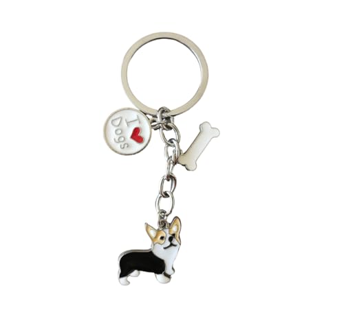 bbeart® Dog Keyring Keychain, Schlüsselanhänger aus kleinem Hundemetall mit Schlüsselbund Keyring Key Tags Car Keyring Pocket Charm Black Corgi -A von BbearT
