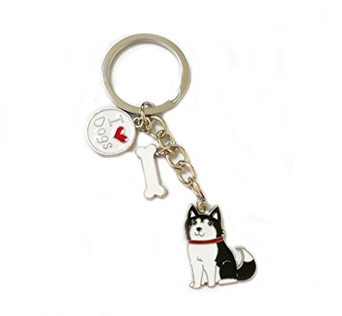 bbeart® Dog Keyring Keychain, Schlüsselanhänger aus kleinem Hundemetall mit Schlüsselbund Keyring Key Tags Car Keyring Pocket Charm Black Husky von BbearT