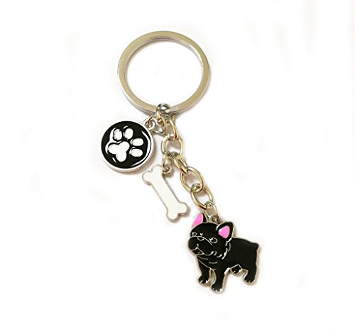 BbearT® Dog Tag Dog Key-ring Keychain,Cute Small Dog Puppy ID Tags Metal Dog Keychain Keyring Keyfob Key Tags Car Keyring Bag Charm Birthday (Black French Bulldog 2#), Schwarz , S von BbearT