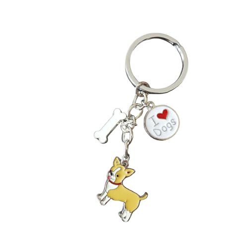 bbeart® Dog Keyring Keychain, Schlüsselanhänger aus kleinem Hundemetall mit Schlüsselbund Keyring Key Tags Car Keyring Pocket Charm Yellow Chihuahua von BbearT