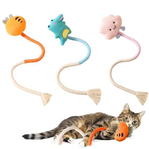 BbiuRer 3 Stück Katzenspielzeug Interaktiv, Zahnpflege Katzen, Zähne Schleifstab, Katze Teaser Stick, Baumwollseil Spielzeug, Weiches Baumwollseil zum Schutz des Zahnfleisches von BbiuRer