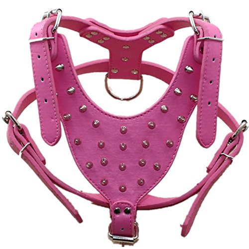 Bbmmayy Hundegeschirr aus Leder mit Spikes, für große Hunde, Pitbull, Mastiff, Boxer, Bully, Schwarz/Pink/Rot/Goldbraun/Leopard/Braun (Spiked Hot Pink) von Bbmmayy