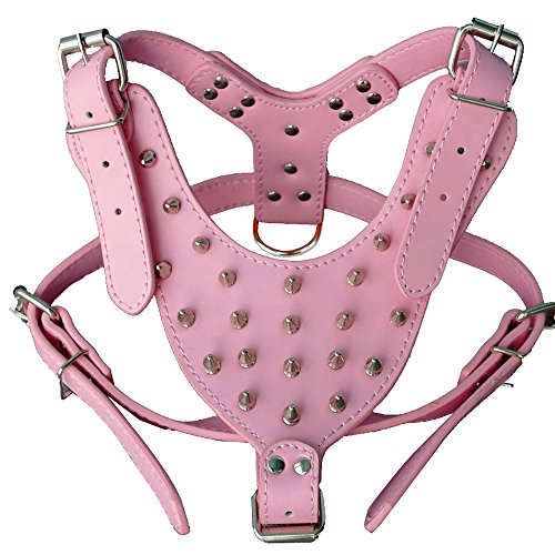 Bbmmayy Hundegeschirr aus Leder mit Spikes, für große Hunde, Pitbull, Mastiff, Boxer, Bully, Schwarz/Pink/Rot/Goldbraun/Leopard/Braun (Spiked Pink) von Bbmmayy